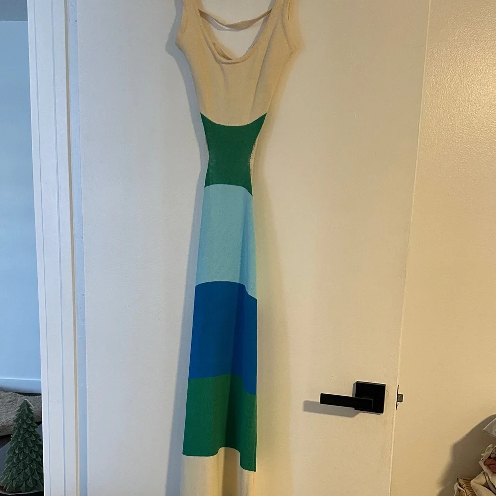 MARBLE Sleeveless Colorblock Midi Dress in Cream, Blue, and Green - Picture 4 of 4